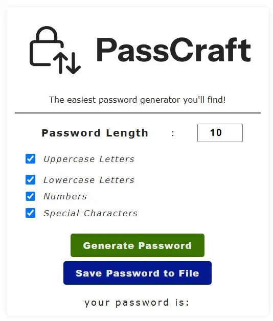 Screenshot of passcraft project